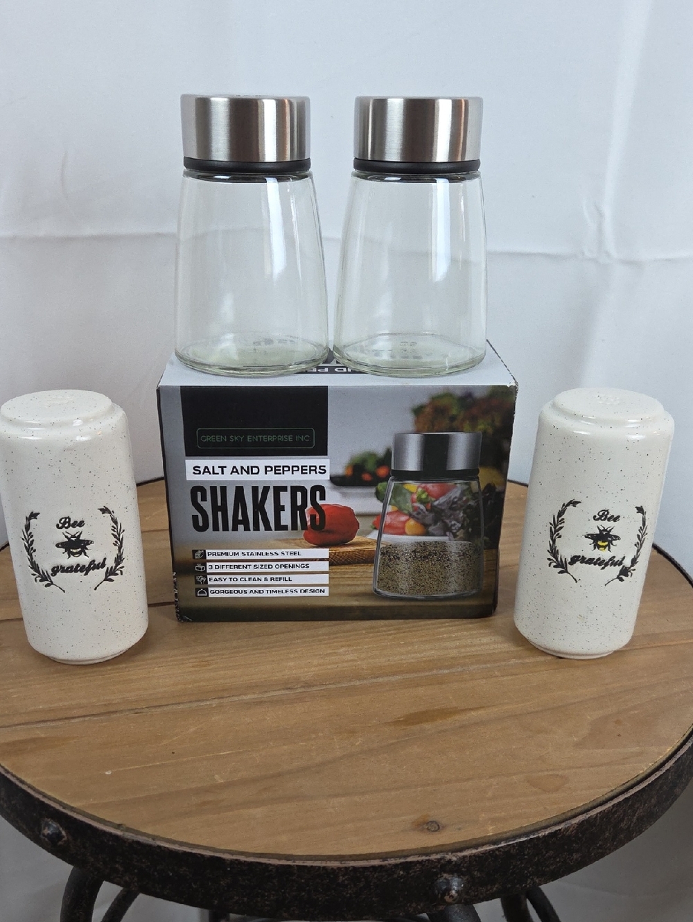Glass Salt and Pepper Shakers with Stainless Steel Lids - Clear/Silver